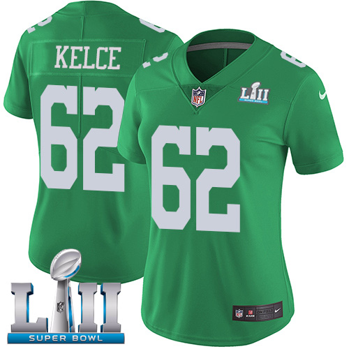 Nike Eagles #62 Jason Kelce Green Super Bowl LII Women's Stitched NFL Limited Rush Jersey